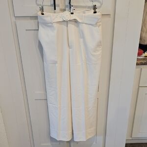 Cream High-Waisted Pants with Belt